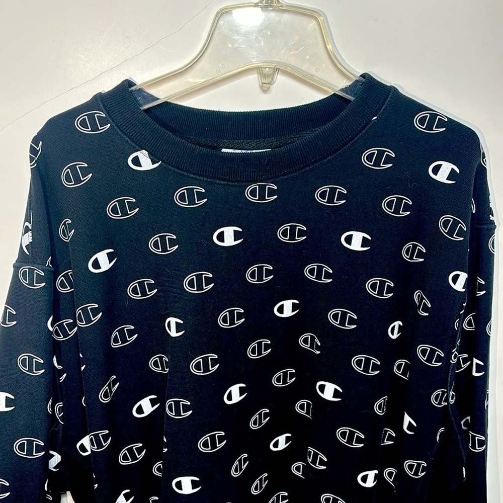 Champion Mens All Over Logo Print Crew Neck Sweatshirt-  Black XL